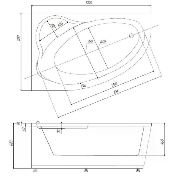 Ванна акриловая Aquatek Фиджи 170x110 правосторонняя белая (FID170-0000005)