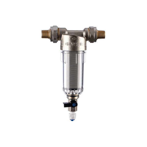 Фильтр самоочищающийся Гейзер-Бастион 111 1/2" (прозрачный корпус, со сгонами) (32666) Фильтр самоочищающийся Гейзер-Бастион 111 1/2" (прозрачный корпус, со сгонами) (32666)