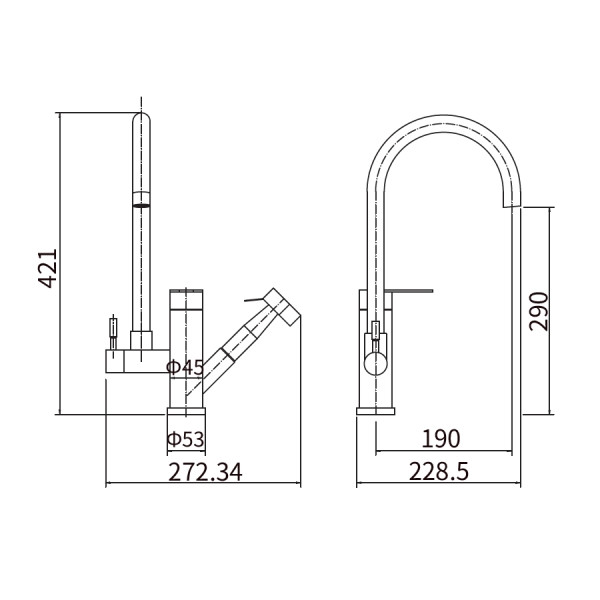 Смеситель для кухни Fashun с выдвижным изливом сатин (A56005)