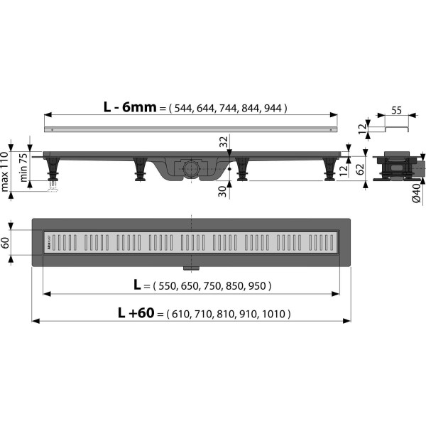 Лоток AlcaPLAST Simple APZ10-750M