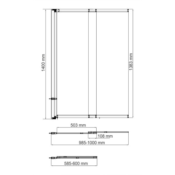 Душевая шторка для ванн WasserKraft Dill 100*140 стекло прозрачное, профиль черный (61S02-100WS)