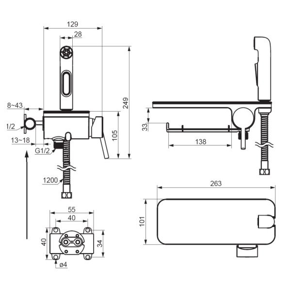 Смеситель Damixa Jupiter с гиг душем и полкой, белый (773500200)