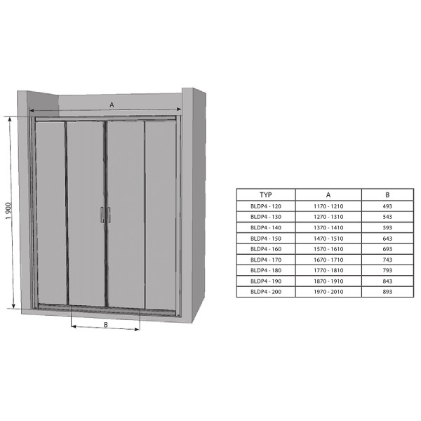 Дверь душевая Ravak Blix BLDP4 150 150x190 стекло матовое, профиль хром (0YVP0C0ZG)