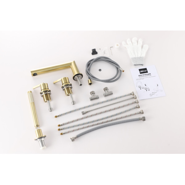 Смеситель на борт ванны Abber Perfekte 316 с лейкой, золото брашированное (AF8A13BG)