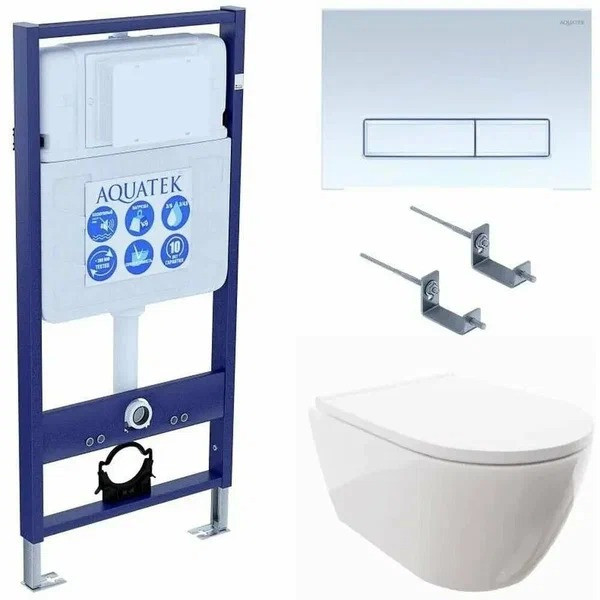 Комплект инсталляция с унитазом Aquatek Поларисс сиденьем Standard INS-0000012+унитаз Поларис AQ0700-00 с сиденьем soft-close+ крепеж KKI-0000002 +кла