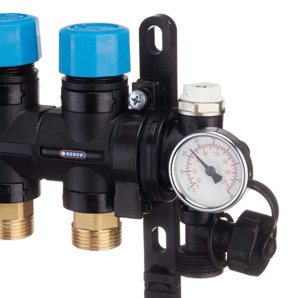 Коллекторная группа 5 отводов 1" с расходомерами и термометрами Henco (композит) (UFH-0605MDK05-03L)