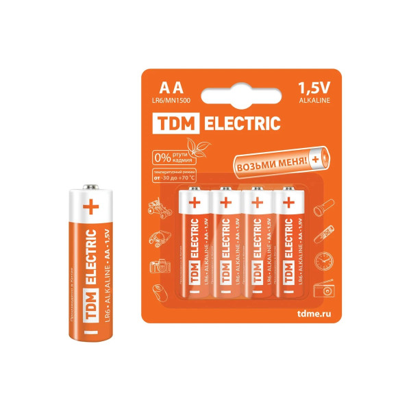 Элементы питания TDM LR6 AA Alkaline 1,5V BP-4 (4 шт) (SQ1702-0003)
