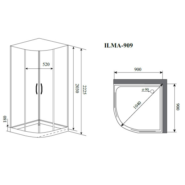 Душевая кабина Timo Ilma 909 90x90x223 стекло прозрачное, профиль хром (ILMA-909)