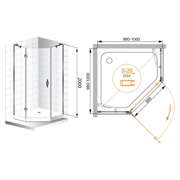 Душевой уголок Cezares Bergamo 100x100x200 стекло прозрачное (BERGAMO-P-1-100-C-Cr-L-IV) Душевой уголок Cezares Bergamo 100x100x200 стекло прозрачное (BERGAMO-P-1-100-C-Cr-L-IV)