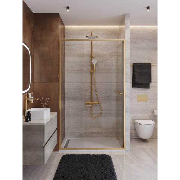 Душевая дверь Cezares Lux 120x195 стекло прозрачное, профиль брашированное золото (LUX-B-FS-11-120-C-BORO)