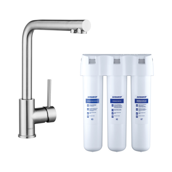 Смеситель для кухни Swedbe Selene Plus в комплекте с фильтром Аквафор Кристалл нержавеющая сталь (K8540K) Смеситель для кухни Swedbe Selene Plus в комплекте с фильтром Аквафор Кристалл нержавеющая сталь (K8540K)