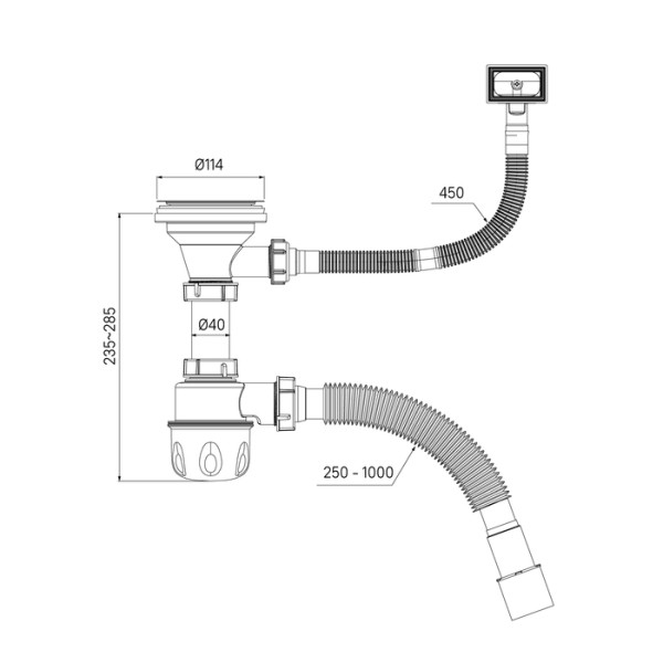 Сифон Iddis 40x3 1/2" бутылочный Iddis с выпуском переливом и гофротрубой Optima Home (900CVG0P10VD)