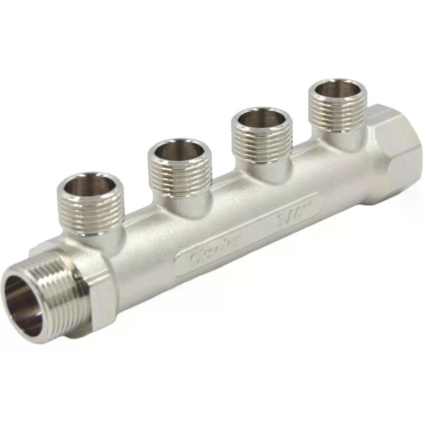 Коллектор 4 отвода 3/4"х1/2"Н Okseler (никель)  (oks00371)