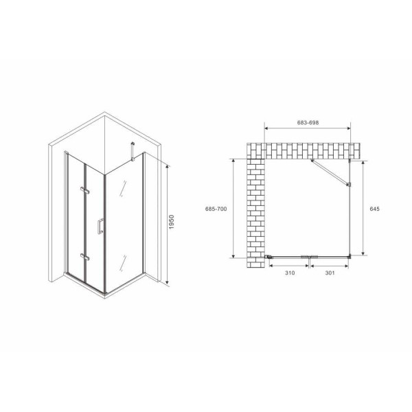 Душевой уголок Abber Zart 70x70 стекло прозрачное, профиль профиль хром (AG08070P-S71)