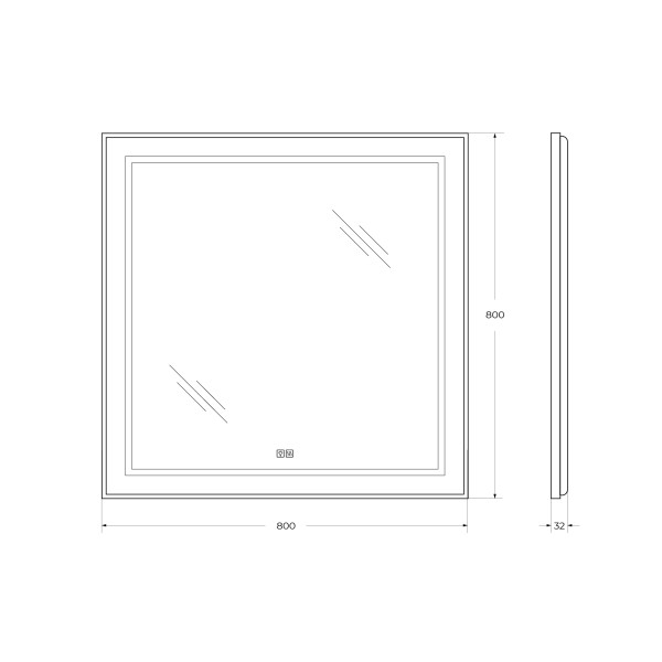 Зеркало BelBagno 800x32x800 в алюминиевой раме со встроенным светильником сенсорным выключателем и подогревом (SPC-KRAFT-800-800-LED-TCH-WARM)
