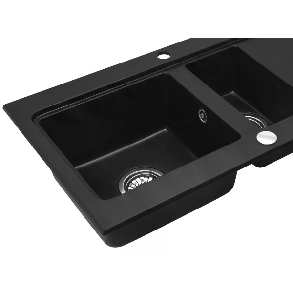 Мойка для кухни 2 чаши Rea fox black гранит 78x46,5x19 черная (ZLE-00134)