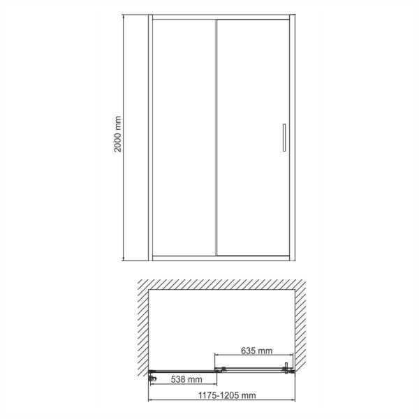 Душевая дверь WasserKRAFT Tauber 120x200 стекло прозрачное текстурное, профиль никель (64S05)