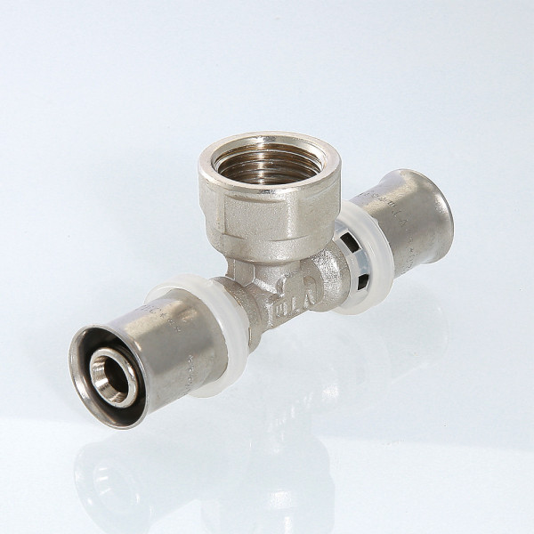 Тройник 16*1/2"В*16 Valtec (пресс, никель) (VTm.232.N.160416) Тройник 16*1/2"В*16 Valtec (пресс, никель) (VTm.232.N.160416)