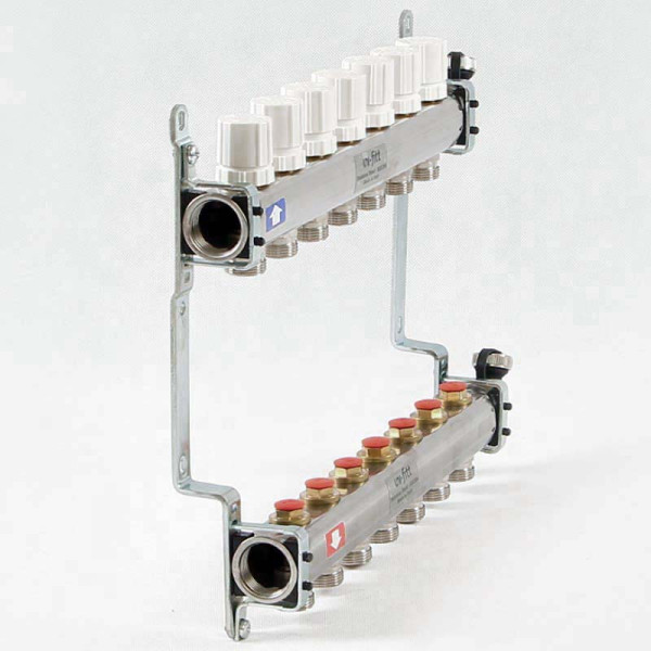 Коллекторная группа Uni-Fitt 7 отводов 1"х3/4" с балансировочными и термостатическими вентилями нерж. сталь
