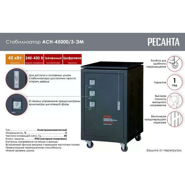 Стабилизатор напряжения трехфазный Ресанта АСН-45000/3 (63/4/14)