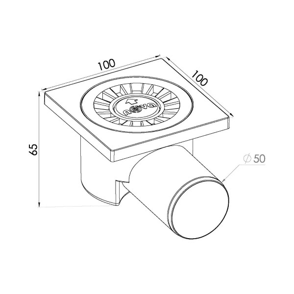 Трап горизонтальный 50 мм. (100х100) Nova пластиковая решетка (белый) (5050)