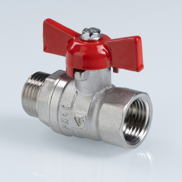 Кран 3/4" ВН шаровый Valtec Стандарт никелированный (ГОСТ, красная бабочка) VT.123.N.05