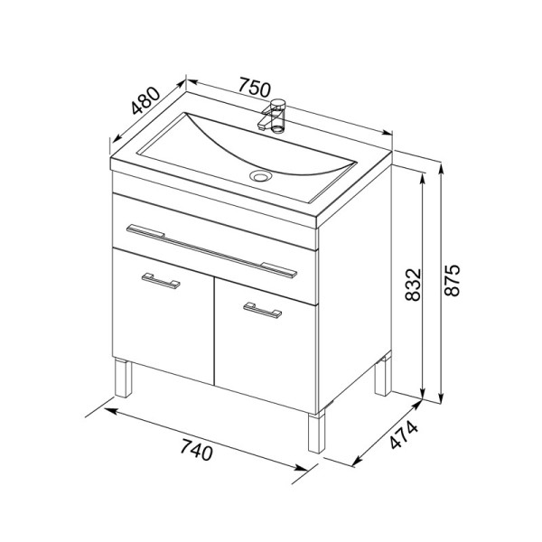 Тумбы напольные Aquanet Верона 75 белый (напольная 1 ящик 2 дверцы) (00182706) Тумбы напольные Aquanet Верона 75 белый (напольная 1 ящик 2 дверцы) (00182706)