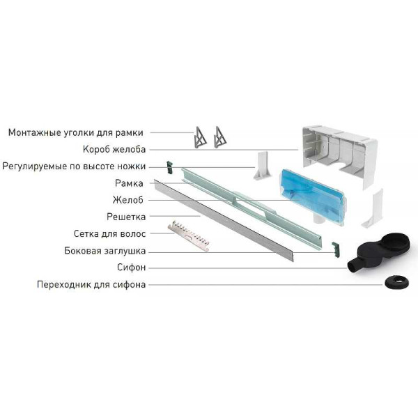 Желоб Berges водосток Wall 1000 пристенный, матовый хром, S-сифон D50 H60 боковой (090157) Желоб Berges водосток Wall 1000 пристенный, матовый хром, S-сифон D50 H60 боковой (090157)