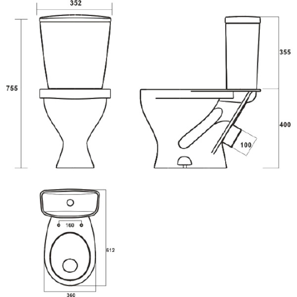 Унитаз-компакт Sanita Эталон эконом с сиденьем полипропилен, косой выпуск Унитаз-компакт Sanita Эталон эконом с сиденьем полипропилен, косой выпуск