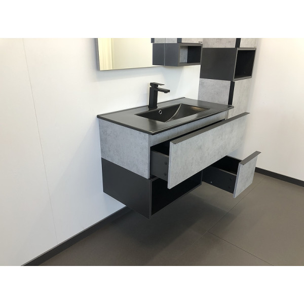 Тумба подвесная с раковиной Comforty Франкфурт 900x465x560 дуб светлый/черный (00-00006503)