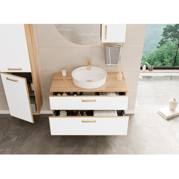 Тумба подвесная Orka Salerno 960x500x520 белый матовый, светлое дерево (3008782)