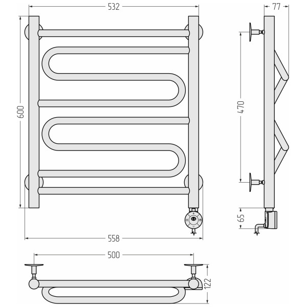 Полотенцесушитель электрический Сунержа Стилье Формат 22 ТП 600x500 (1+2+1) ПZП 21 матовый белый (30522-6050) Полотенцесушитель электрический Сунержа Стилье Формат 22 ТП 600x500 (1+2+1) ПZП 21 матовый белый (30522-6050)