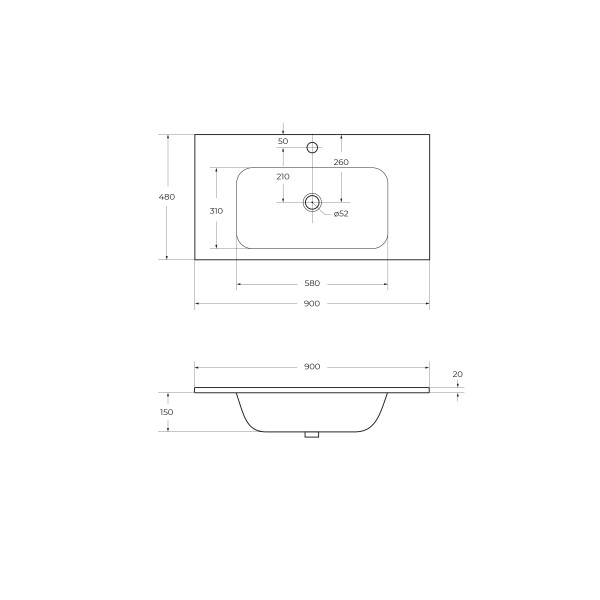 Раковина встраиваемая Cezares 90x48x15,5 (CZR-900/480-LV-MR-ECO)