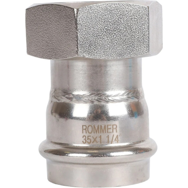 Переход 35х1 1/4"B с накидной гайкой Rommer из нержавеющей стали (пресс) (RSS-0026-035114)