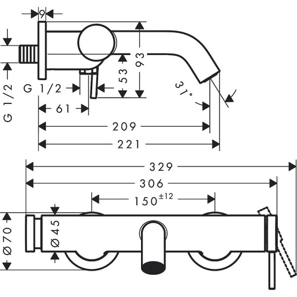 Смеситель для ванны Hansgrohe Tecturis S хром (73422000)