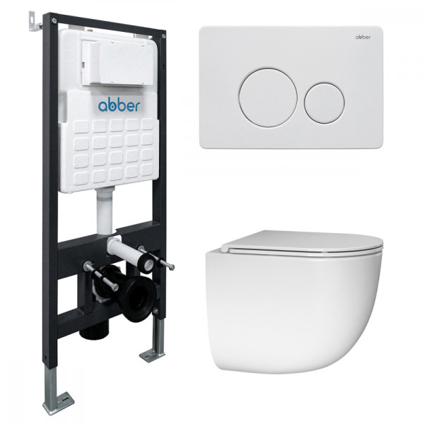 Комплект подвесной унитаз Abber Bequem AC1132TC белый, с закрытым дном с инсталляцией AC0105 и кнопкой AC0121MW белая матовая (AC1132TC-AC0105-AC0121M Комплект подвесной унитаз Abber Bequem AC1132TC белый, с закрытым дном с инсталляцией AC0105 и кнопкой AC0121MW белая матовая (AC1132TC-AC0105-AC0121M