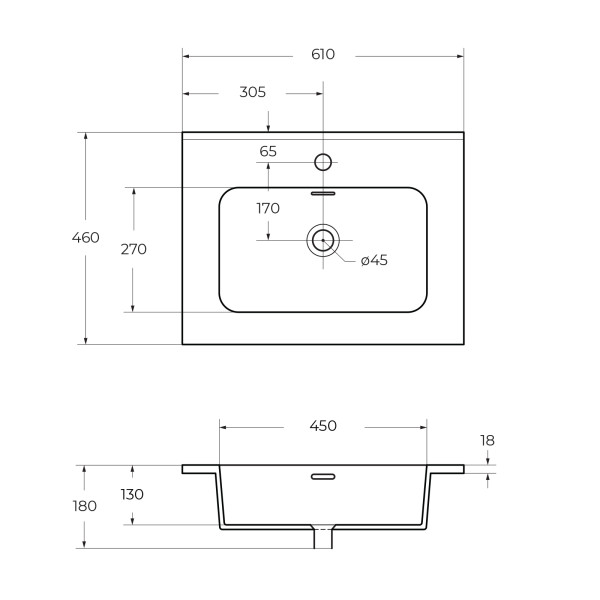 Раковина встраиваемая Cezares Bianco 61x46x19 (50202) Раковина встраиваемая Cezares Bianco 61x46x19 (50202)