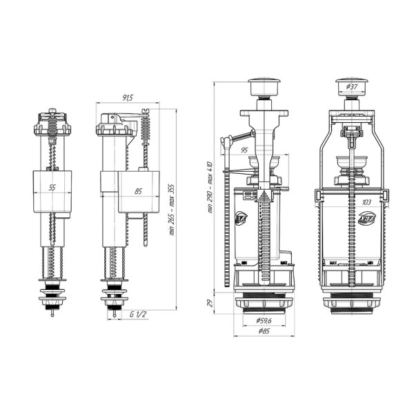 Арматура для смывного бачка АНИ (нижний подвод 1/2" (пластик), 1-уровень, кнопка пласт. хром) АНИ пласт (WC8510C) Арматура для смывного бачка АНИ (нижний подвод 1/2" (пластик), 1-уровень, кнопка пласт. хром) АНИ пласт (WC8510C)