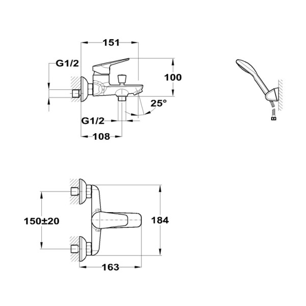 Смеситель для ванны и душа Mofem Bridge 202 с душевым комплектом (151-1801-00)