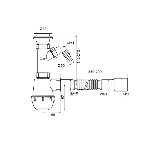 Сифон для раковины Iddis 1 1/2"x40 с выпуском гофротрубой 40/50иотводом (900AVG1010VD)