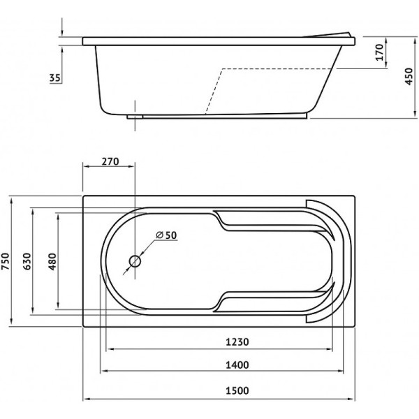 Ванна акриловая Berges Feya 160x70 (50011) Ванна акриловая Berges Feya 160x70 (50011)