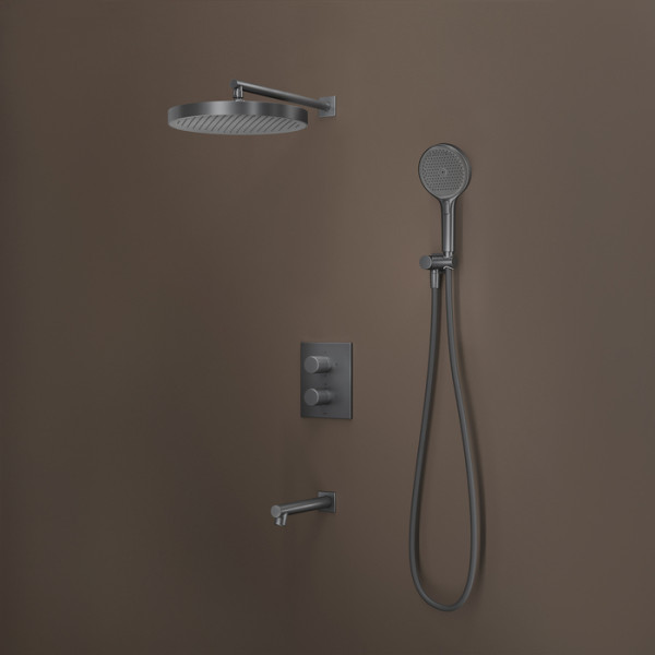 Душевая система Iddis Duna с тропическим ручным душем и изливом термостат графит матовый (DUNGMSTi68)