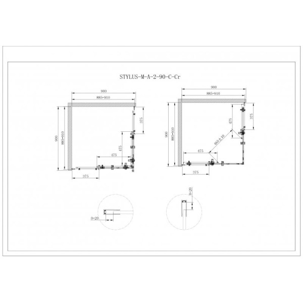Душевой уголок Cezares Stylos 90x90 стекло прозрачное (STYLUS-O-M-A-2-90-C-Cr)
