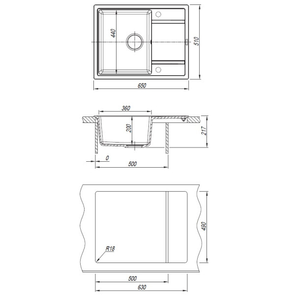 Мойка для кухни Florentina Липси 650 65х51 (Fg, Черный) Мойка для кухни Florentina Липси 650 65х51 (Fg, Черный)