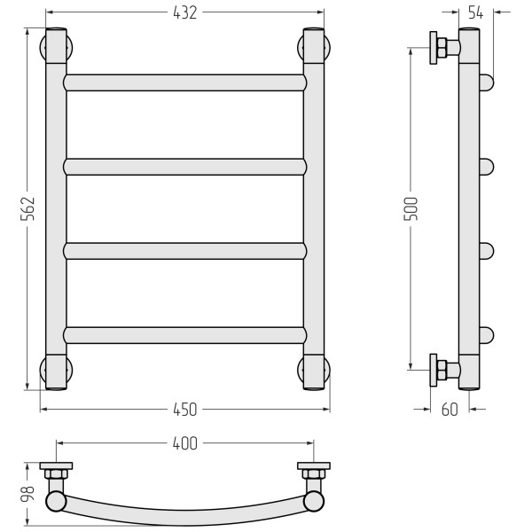 Полотенцесушитель водяной Сунержа Галант 500x400 матовый черный (31-0200-5040)