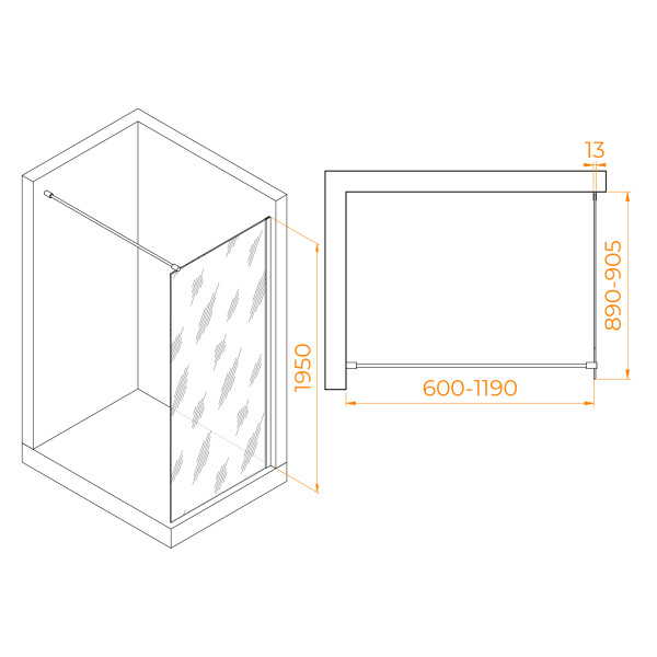 Душевое ограждение RGW Walk In 90x195 стекло прозрачное, профиль черный (35101109-14)