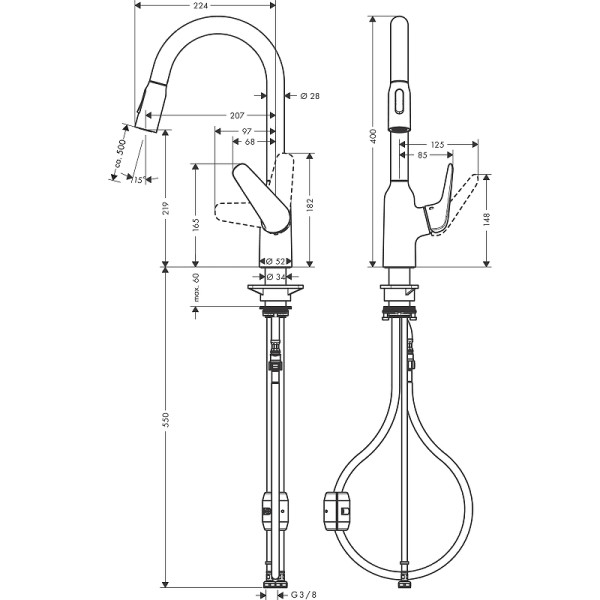 Смеситель для кухни Hansgrohe Focus M42 с выдвижным изливом хром (71800000)