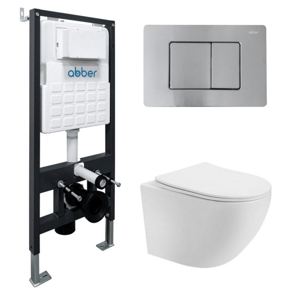 Комплект инсталляция с унитазом Abber Bequem с клавишей хром матовый (AC1100T-AC0105-AC0120MCH)