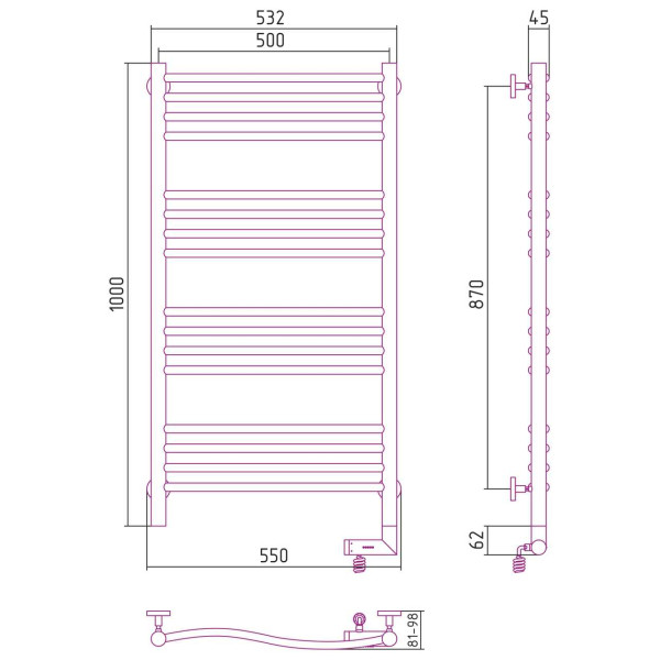 Полотенцесушитель электрический Сунержа Флюид 2.0 1000x500 МЭМ правый, белый (12-5221-1050)