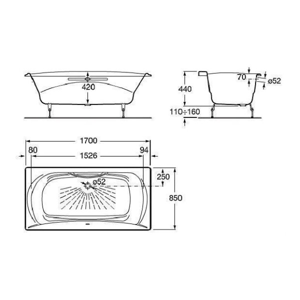 Ванна чугунная Roca Akira 170x85 с отв. под ручки и противоскользящим покрытием (2325G000R) Ванна чугунная Roca Akira 170x85 с отв. под ручки и противоскользящим покрытием (2325G000R)